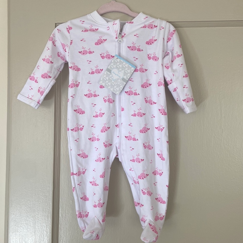 NWT 0-3 month Kissy Kissy Pink Whale Wishes Footie with zip